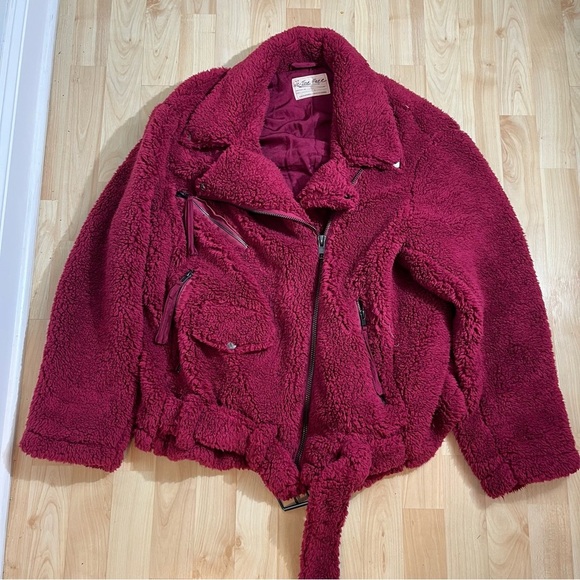 FREE PEOPLE Womens So Cozy Slouchy Moto Jacket Fuzzy Fleece Size Large - Picture 2 of 9